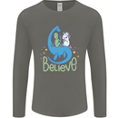 Believe in Dragons Unicorns Aliens Funny Mens Long Sleeve T-Shirt Charcoal