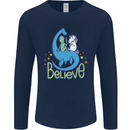 Believe in Dragons Unicorns Aliens Funny Mens Long Sleeve T-Shirt Navy Blue