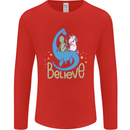 Believe in Dragons Unicorns Aliens Funny Mens Long Sleeve T-Shirt Red