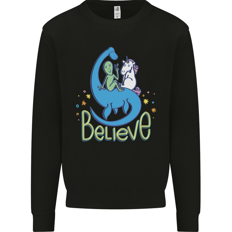 Believe in Dragons Unicorns Aliens Funny Mens Sweatshirt Jumper Black