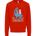 Believe in Dragons Unicorns Aliens Funny Mens Sweatshirt Jumper Bright Red