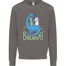Believe in Dragons Unicorns Aliens Funny Mens Sweatshirt Jumper Charcoal