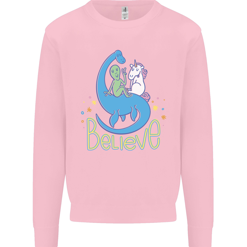 Believe in Dragons Unicorns Aliens Funny Mens Sweatshirt Jumper Light Pink