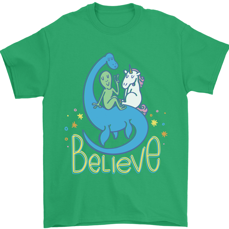 Believe in Dragons Unicorns Aliens Funny Mens T-Shirt Cotton Gildan Irish Green