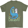 Believe in Dragons Unicorns Aliens Funny Mens T-Shirt Cotton Gildan Military Green