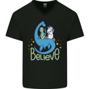 Believe in Dragons Unicorns Aliens Funny Mens V-Neck Cotton T-Shirt Black