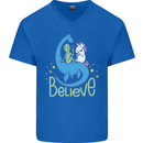 Believe in Dragons Unicorns Aliens Funny Mens V-Neck Cotton T-Shirt Royal Blue