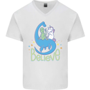 Believe in Dragons Unicorns Aliens Funny Mens V-Neck Cotton T-Shirt White