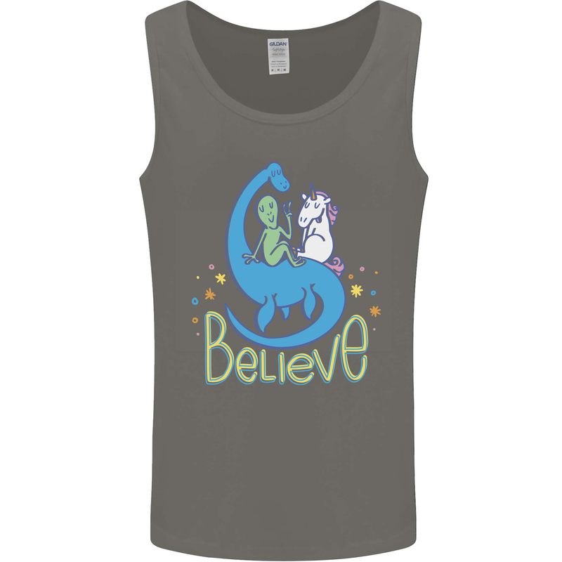 Believe in Dragons Unicorns Aliens Funny Mens Vest Tank Top Charcoal