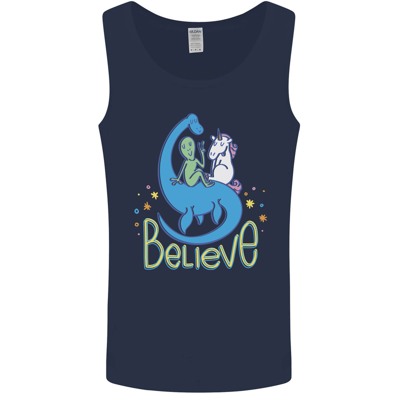 Believe in Dragons Unicorns Aliens Funny Mens Vest Tank Top Navy Blue