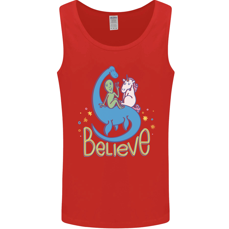 Believe in Dragons Unicorns Aliens Funny Mens Vest Tank Top Red