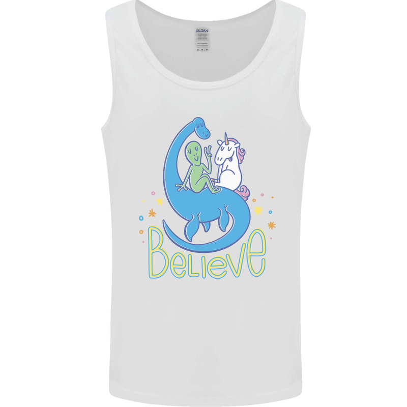 Believe in Dragons Unicorns Aliens Funny Mens Vest Tank Top White