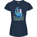 Believe in Dragons Unicorns Aliens Funny Womens Petite Cut T-Shirt Navy Blue