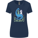 Believe in Dragons Unicorns Aliens Funny Womens Wider Cut T-Shirt Navy Blue