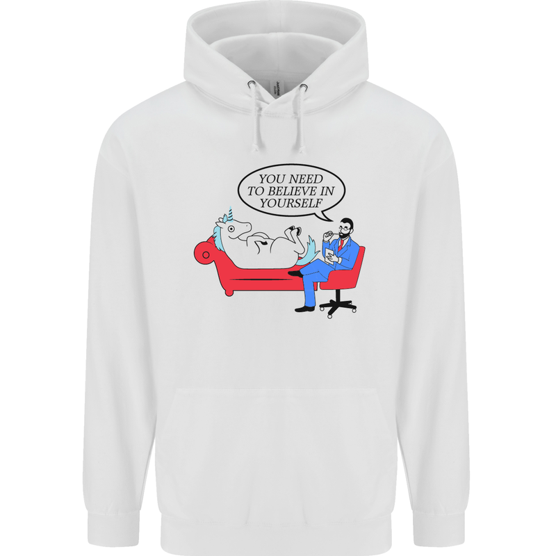 Believe in Yourself Funny Unicorn Childrens Kids Hoodie White