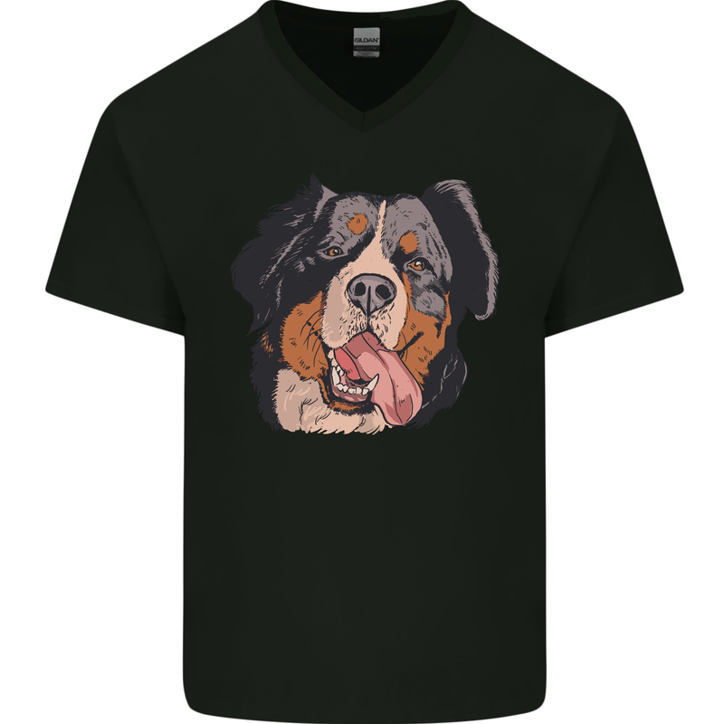 Bernese Mountain Dog Mens V-Neck Cotton T-Shirt Black