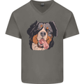 Bernese Mountain Dog Mens V-Neck Cotton T-Shirt Charcoal