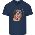 Bernese Mountain Dog Mens V-Neck Cotton T-Shirt Navy Blue