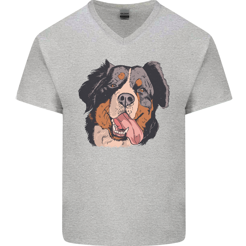 Bernese Mountain Dog Mens V-Neck Cotton T-Shirt Sports Grey