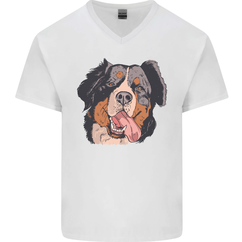 Bernese Mountain Dog Mens V-Neck Cotton T-Shirt White