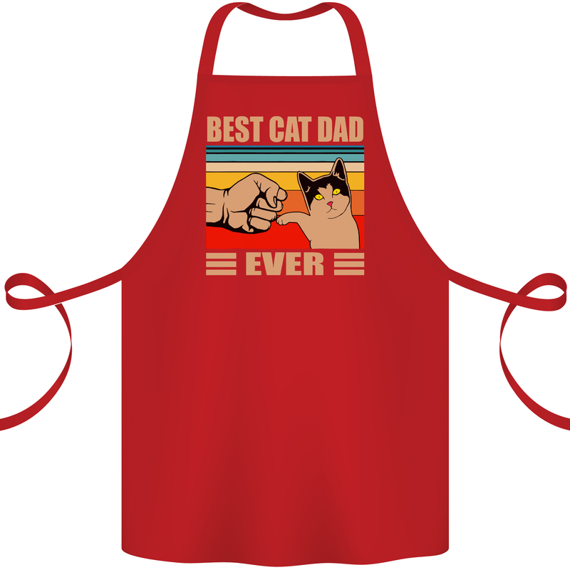 Best Cat Dad Ever Funny Father's Day Cotton Apron 100% Organic Red