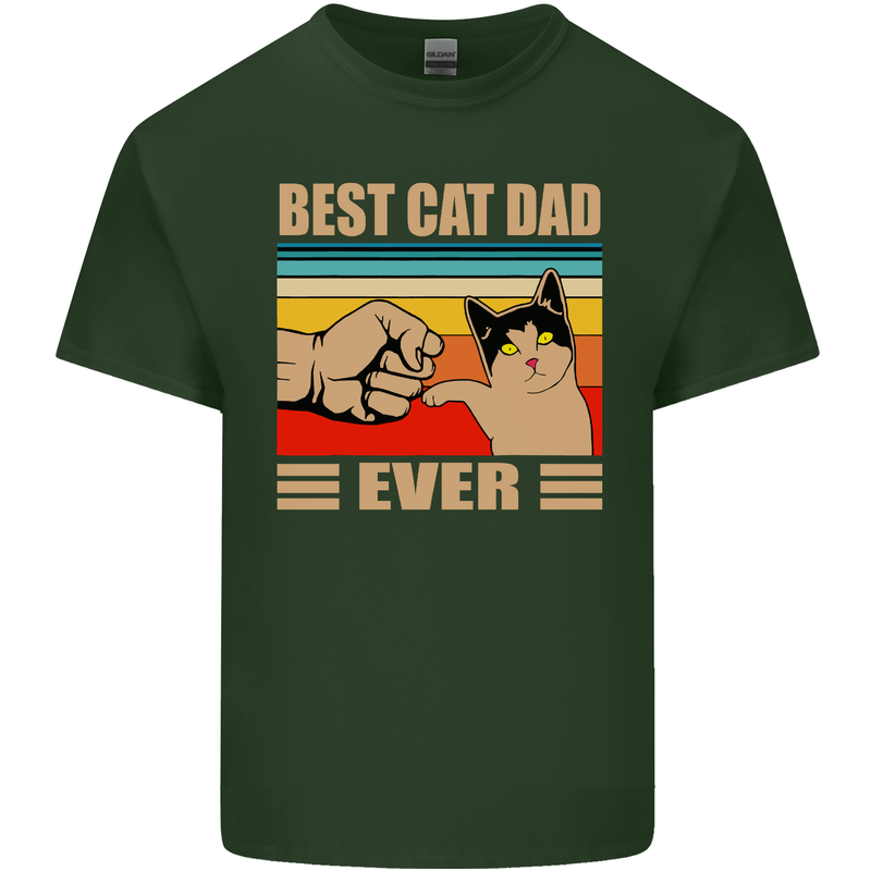 Best Cat Dad Ever Funny Father's Day Mens Cotton T-Shirt Tee Top Forest Green