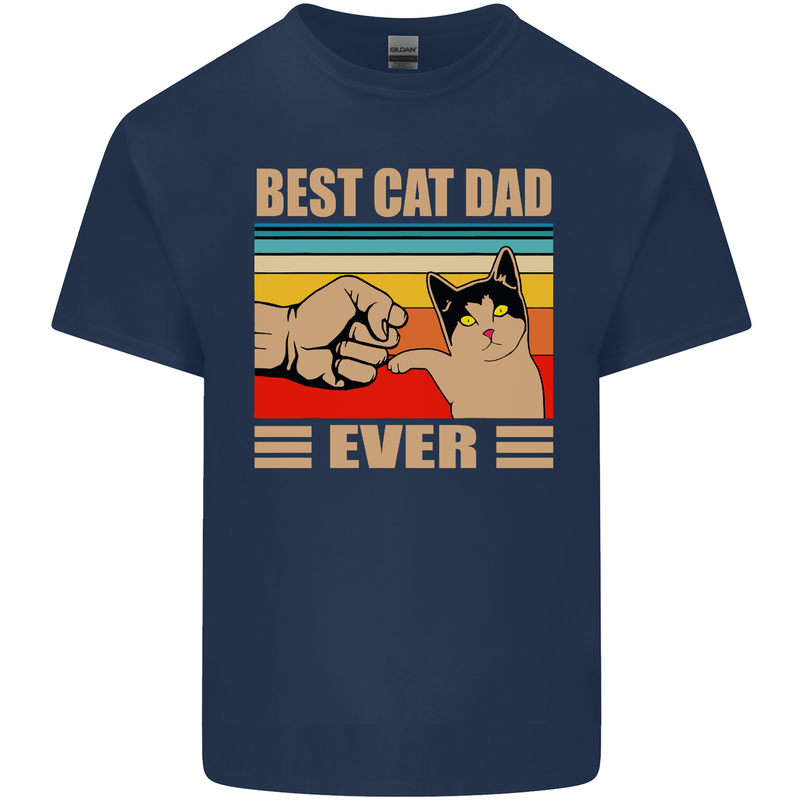 Best Cat Dad Ever Funny Father's Day Mens Cotton T-Shirt Tee Top Navy Blue
