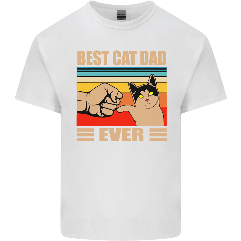Best Cat Dad Ever Funny Father's Day Mens Cotton T-Shirt Tee Top White