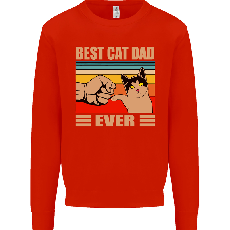 Best Cat Dad Ever Funny Father's Day Mens Sweatshirt Jumper Bright Red