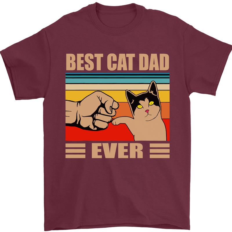 Best Cat Dad Ever Funny Father's Day Mens T-Shirt 100% Cotton Maroon