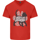 Best Cat Grandma Mens V-Neck Cotton T-Shirt Red