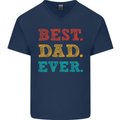 Best Dad Ever Fathers Day Gift Present Mens V-Neck Cotton T-Shirt Navy Blue