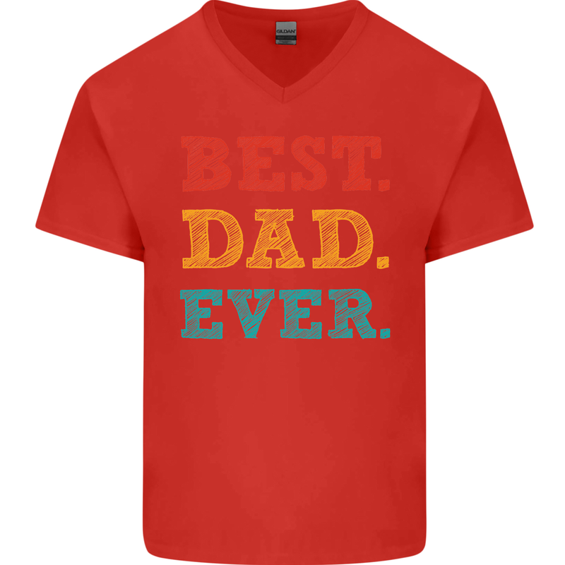 Best Dad Ever Fathers Day Gift Present Mens V-Neck Cotton T-Shirt Red