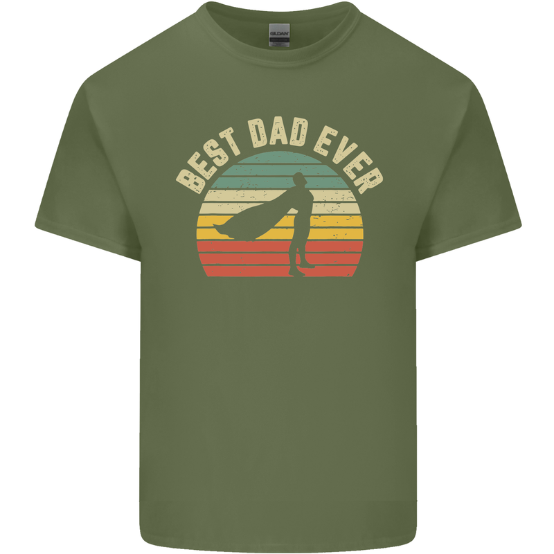 Best Dad Ever Superhero Funny Father's Day Mens Cotton T-Shirt Tee Top Military Green