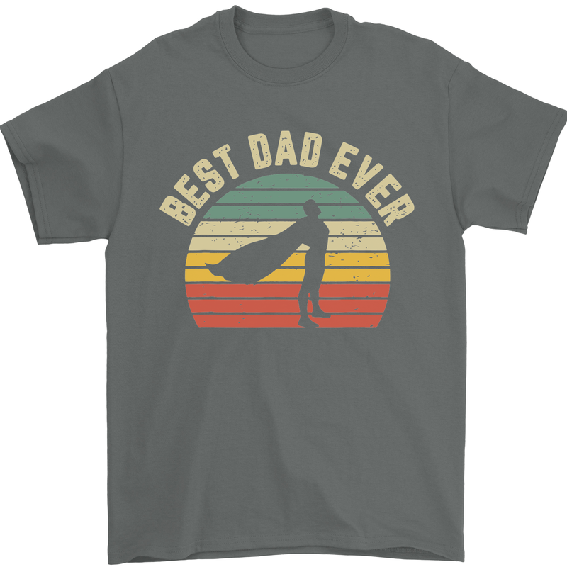 Best Dad Ever Superhero Funny Father's Day Mens T-Shirt Cotton Gildan Charcoal