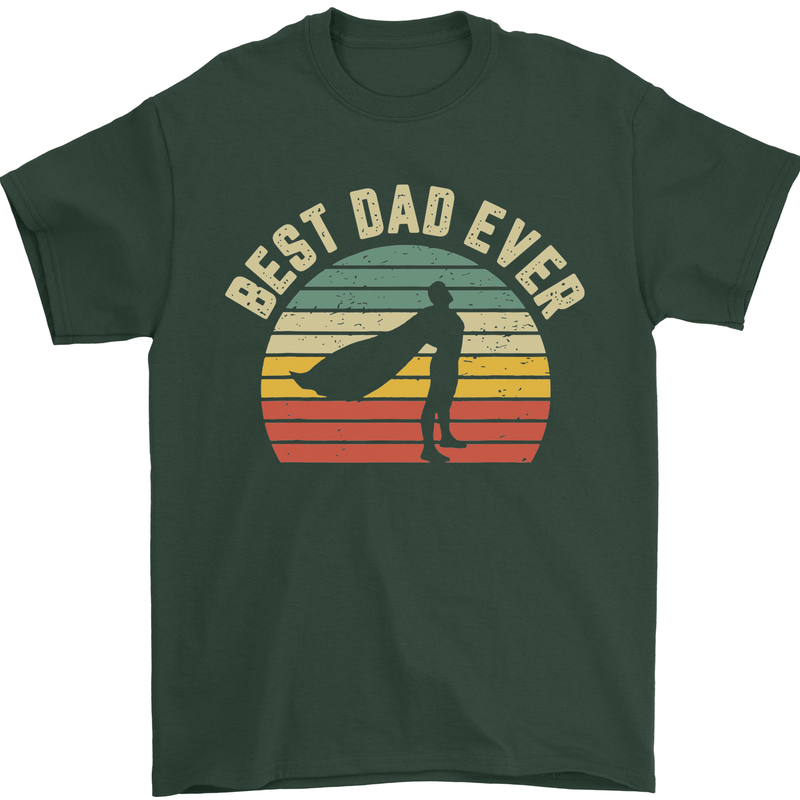 Best Dad Ever Superhero Funny Father's Day Mens T-Shirt Cotton Gildan Forest Green