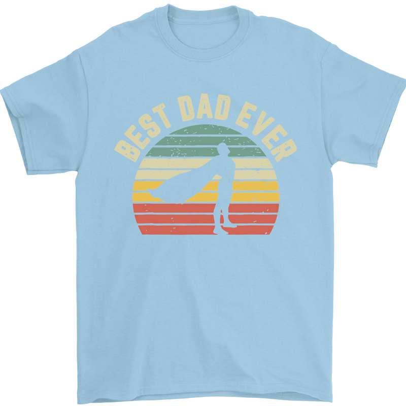Best Dad Ever Superhero Funny Father's Day Mens T-Shirt Cotton Gildan Light Blue