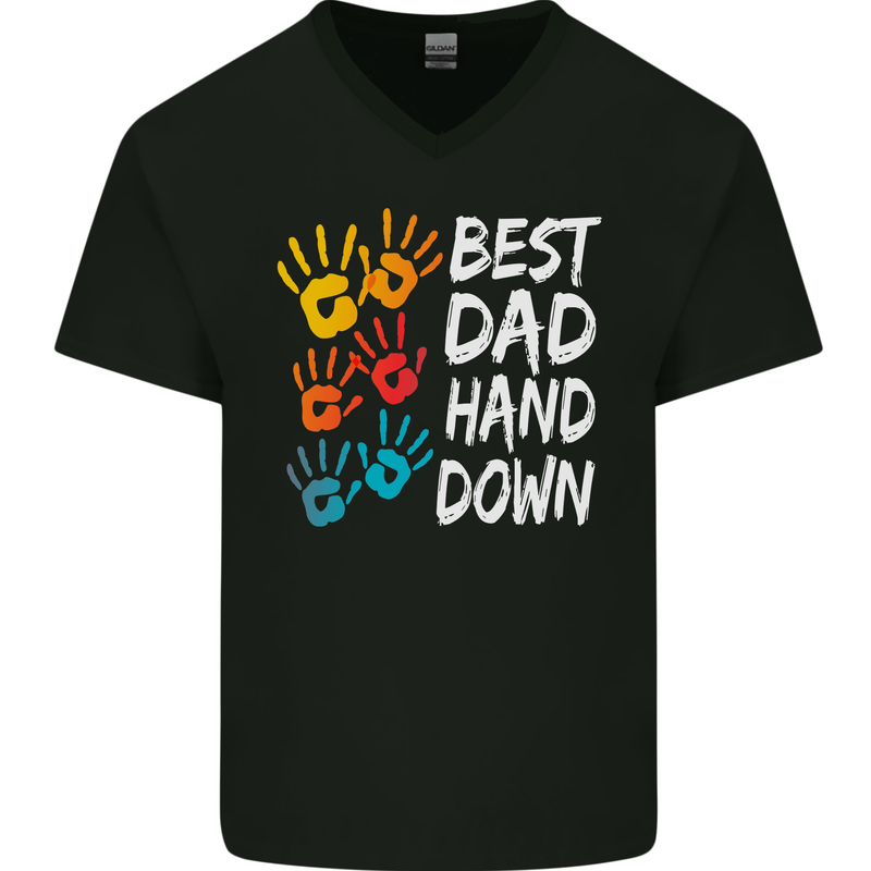 Best Dad Hands Down Fathers Day Funny Mens V-Neck Cotton T-Shirt Black
