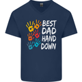 Best Dad Hands Down Fathers Day Funny Mens V-Neck Cotton T-Shirt Navy Blue