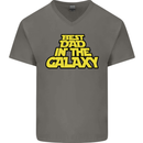 Best Dad in the Galaxy Funny Father's Day Mens V-Neck Cotton T-Shirt Charcoal