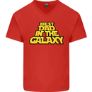 Best Dad in the Galaxy Funny Father's Day Mens V-Neck Cotton T-Shirt Red