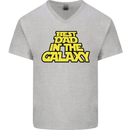 Best Dad in the Galaxy Funny Father's Day Mens V-Neck Cotton T-Shirt Sports Grey