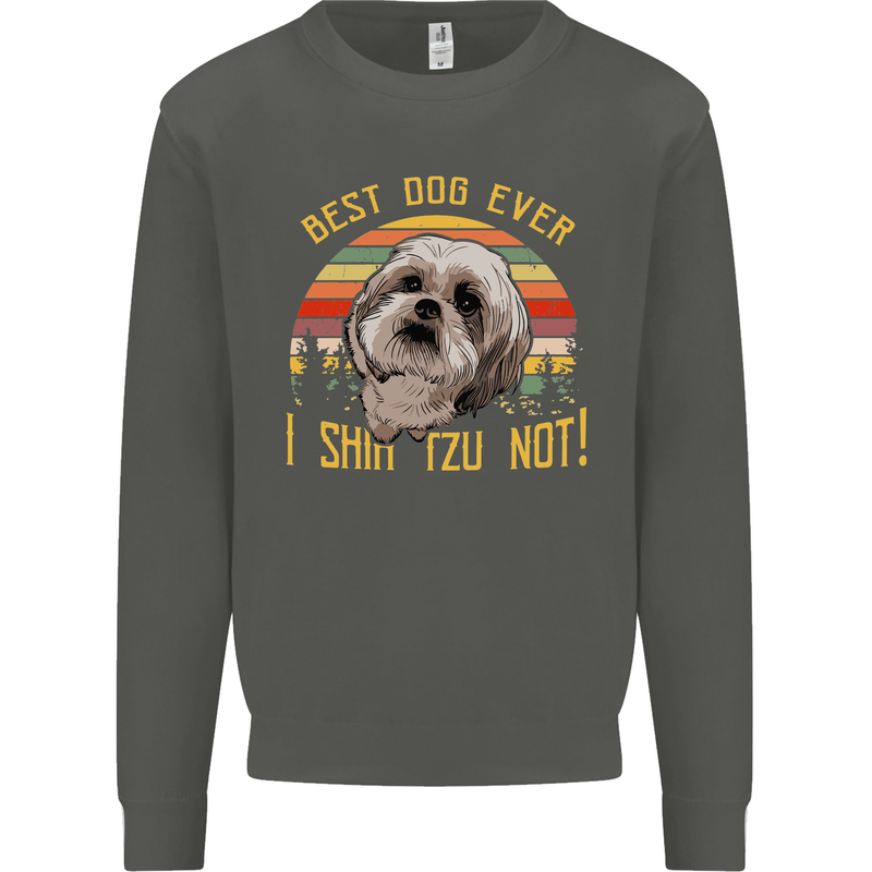 Best Dog Ever I Shih Tzu Not Funny Kids Sweatshirt Jumper Storm Grey