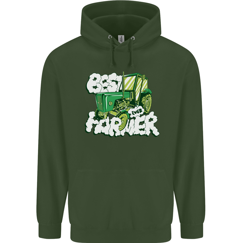 Best Farmer Ever Fathers Day Farming Mens 80% Cotton Hoodie Forest Green