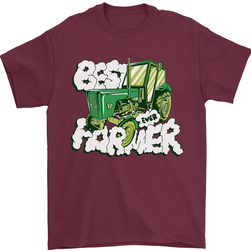 Best Farmer Ever Fathers Day Farming Mens T-Shirt 100% Cotton Maroon