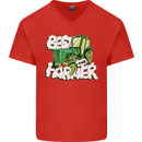 Best Farmer Ever Fathers Day Farming Mens V-Neck Cotton T-Shirt Red