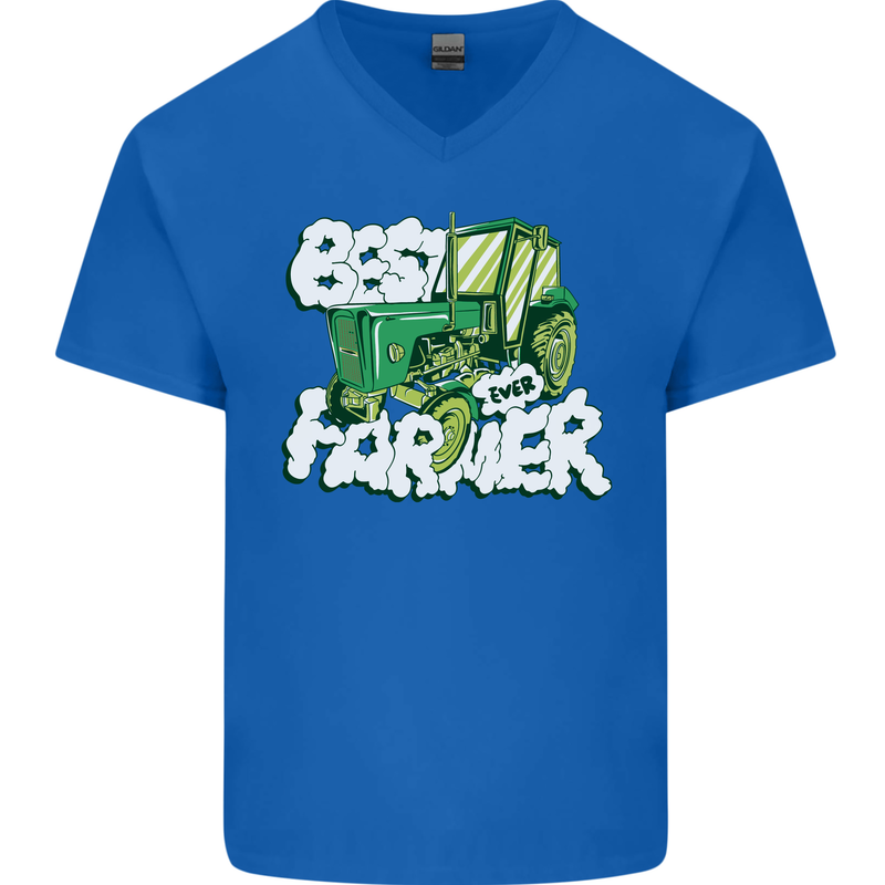 Best Farmer Ever Fathers Day Farming Mens V-Neck Cotton T-Shirt Royal Blue