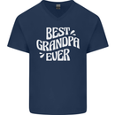 Best Grandpa Ever Grandparents Day Mens V-Neck Cotton T-Shirt Navy Blue