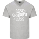 Best Grandpa Ever Grandparents Day Mens V-Neck Cotton T-Shirt Sports Grey