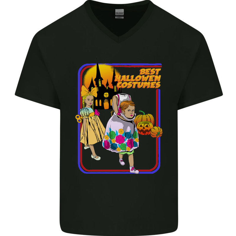 Best Halloween Costumes Horror Pumpkin Mens V-Neck Cotton T-Shirt Black